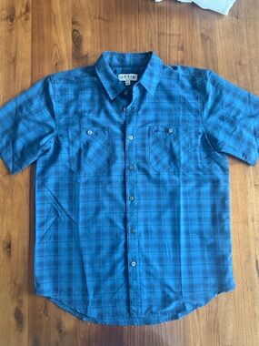 Orvis Blue Plaid Short Sleeve Button Shirt Mens M Lightweight Fishing Casual